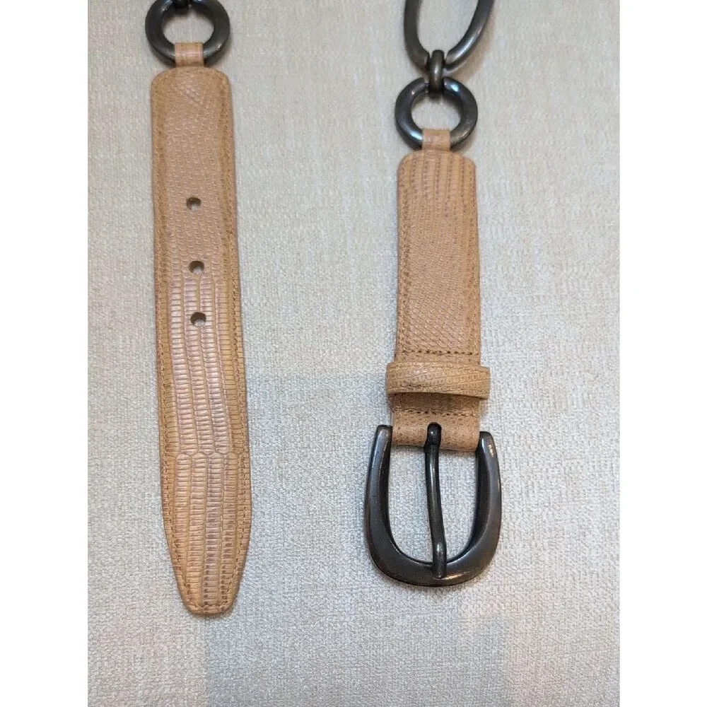 Carlisle Tan Croc Embossed Leather Belt with Bronze Metal Loops & Buckle Size L